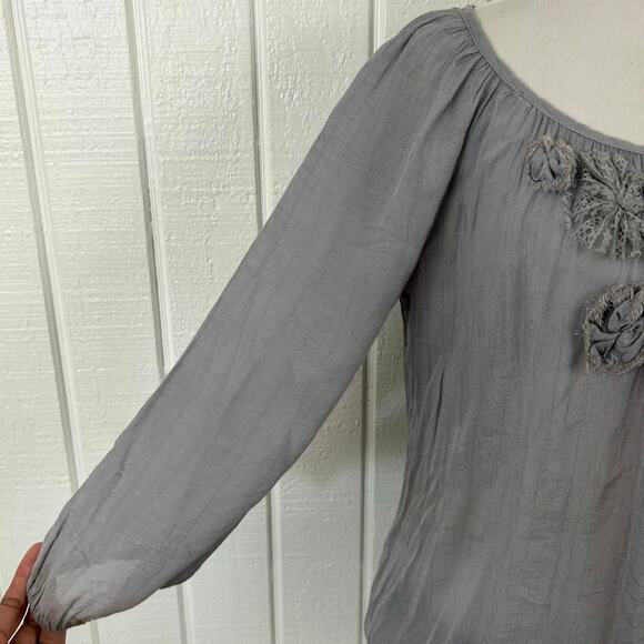 Mine Women Short Sleeve Lace Blouse Top Gray Ethereal Feminine Boho Size Large - Picture 2 of 7